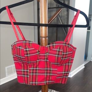 Red Plaid Bustier Top